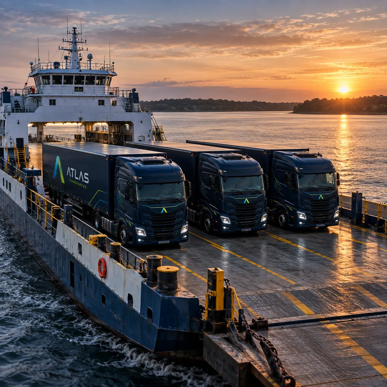 Transporte fluvial de caminhões em balsa